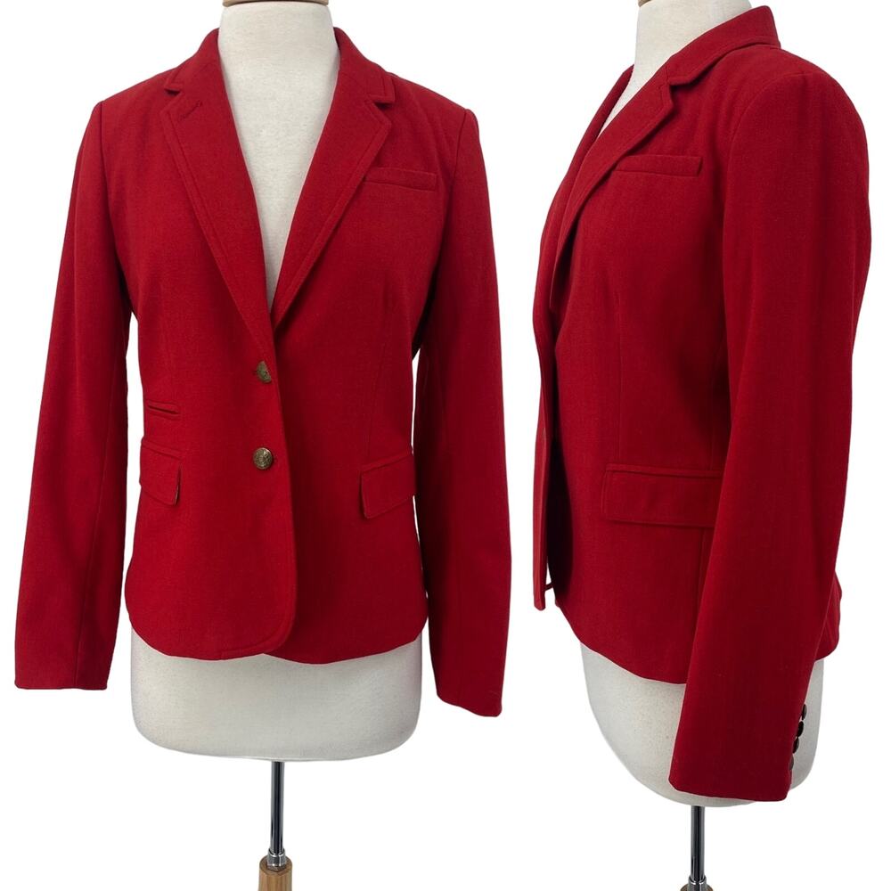 Banana Republic Wool Twill Academy Blazer Crest Button Down Ruby Red Womens 2